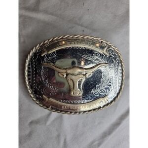 Vintage Bull Longhorn Cowboy Belt Buckle - Nickel Silver